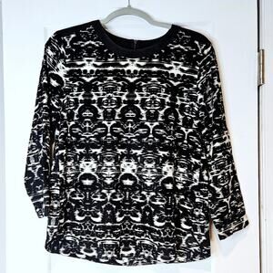 J.Crew Blurred Ikat Print Wool Trim 3/4 Sleeve Blouse Size 6